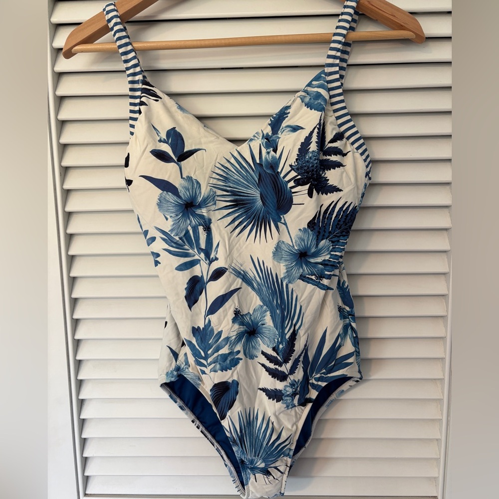 Blue & White Tropical Floral One-Piece Seafolly Swimsuit